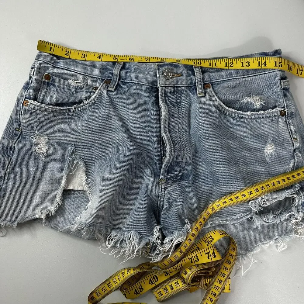 AGOLDE Parker Shorts Womens 28‎ Distressed Denim High Rise Button Fly Raw Hem